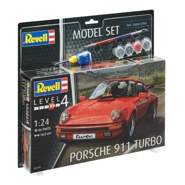 KIT PARA MONTAR REVELL MODEL SET CARRO PORSCHE 911 TURBO 1/24 86 PEÇAS COMPLETO COM TINTAS COLA E PINCEL REV 67179